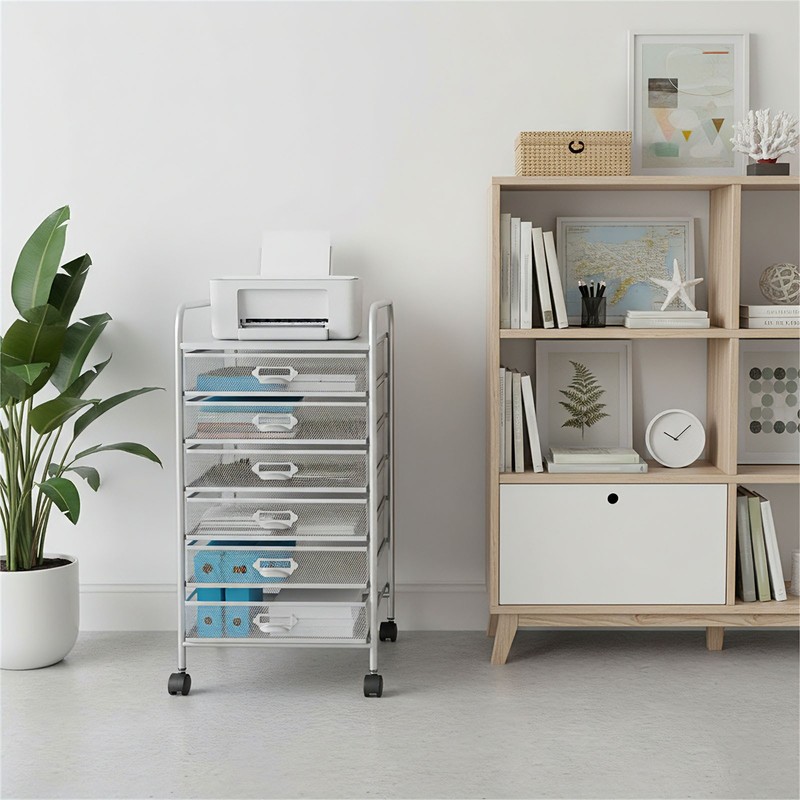Rolling File Cart with 6 Storage Drawers, Mobile File Cabinet on Black gallery