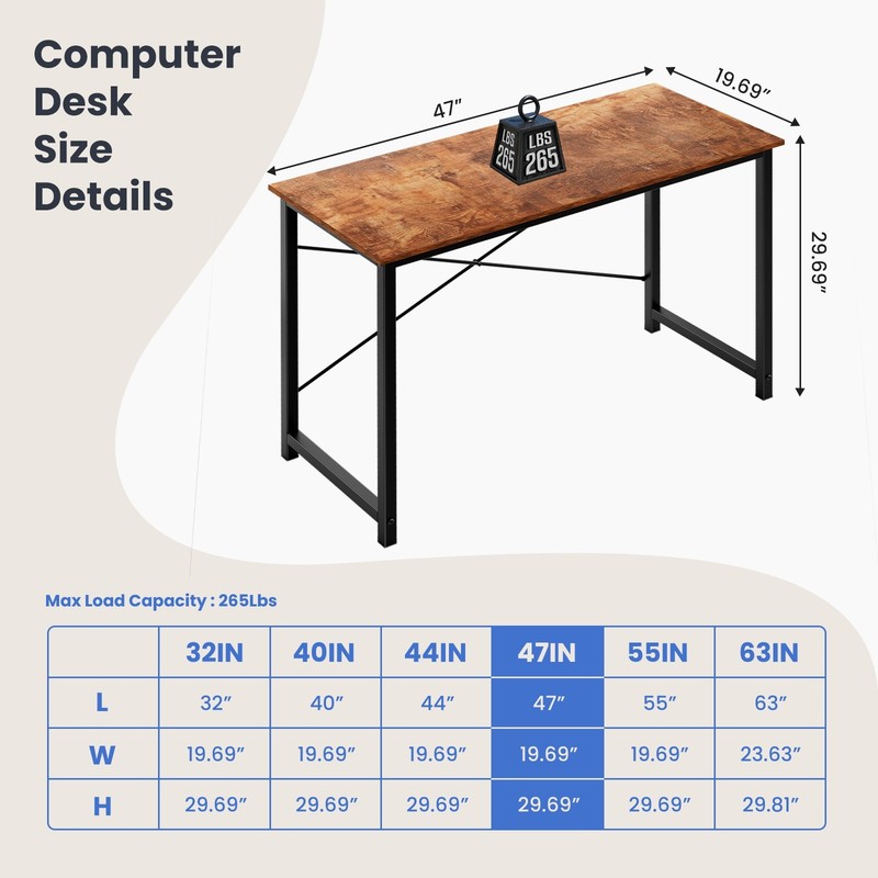 Computer Home Office Desk with Storage Bag, Hook, with 40/47/55/63IN Workstation gallery