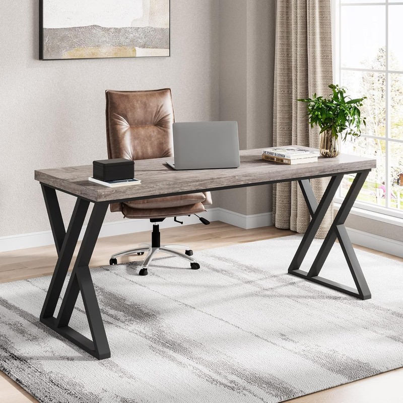 55 Inch Modern Simple Home Office Computer Desk w/ Z-Shaped Metal Leg for Office