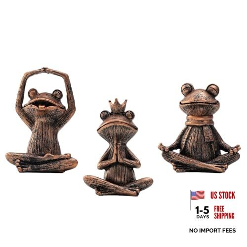 Meditating Yoga Frog Gifts for Women - Set of 3 Resin Zen Garden Bronze
