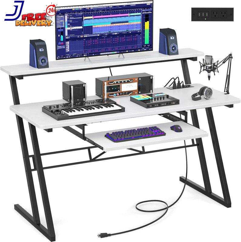 47» Music Studio Desk with Power Outlet Studio Desk for Music Production Record