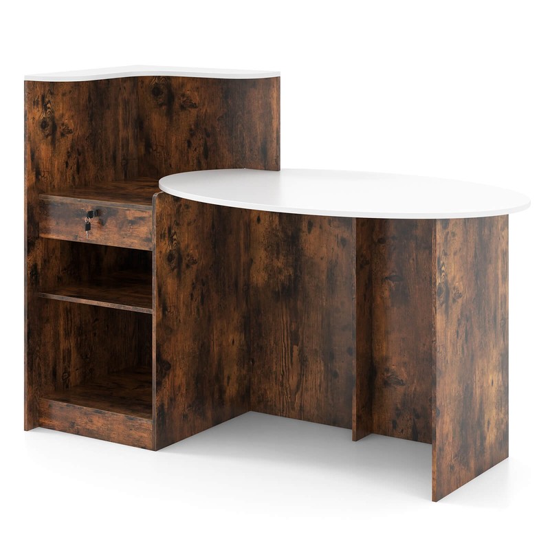 Reception Desk with Lockable Drawer & Adjustable Shelf Oval Tabletop for Store
