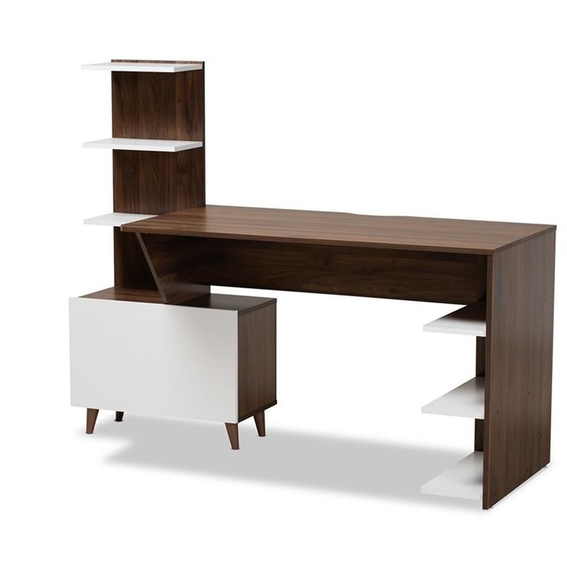 Bowery Hill White and Brown Finished Wood Storage Computer Desk with Shelves