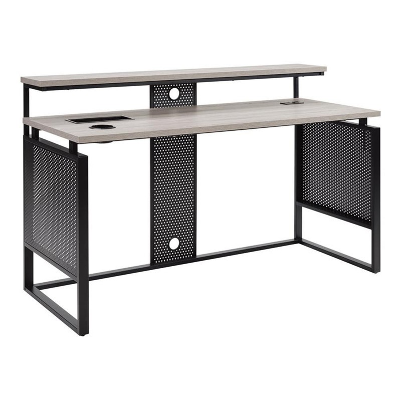 Scranton & Co 60″ Desk with Hutch in Grey Taupe and Matte Black Frame