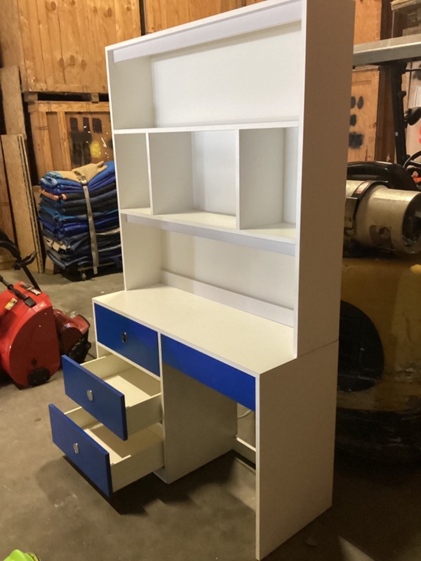1980’s White and Blue Desk With Lighted Hutch See Pictures for Measurements gallery