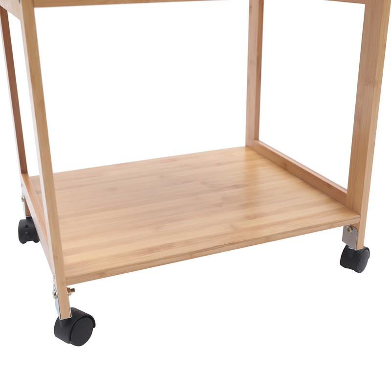 Space-Saving Printer Storage Rack Bamboo Rolling Cart Portable Printer Stand gallery