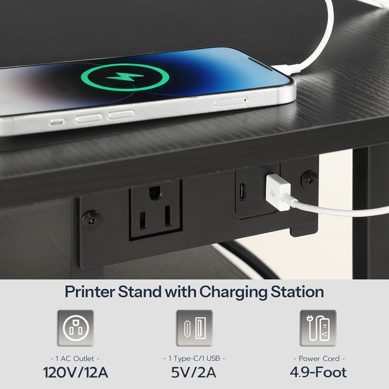 Printer Stand, Printer Table with Drawers, Mobile Filing Cabinet with Charging S gallery