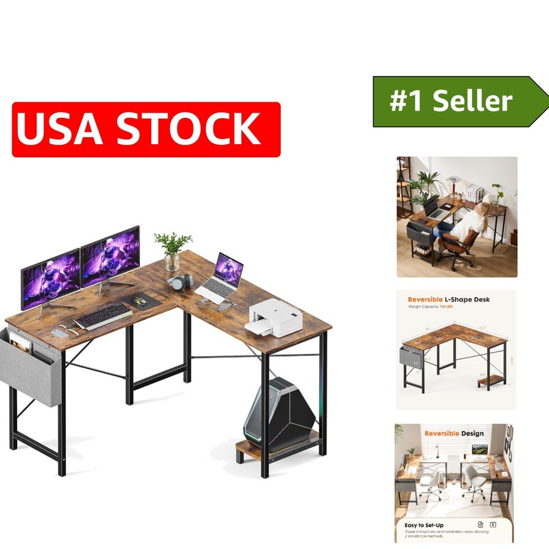L-Shaped Computer Workstation – 51» Waterproof Desk with Storage