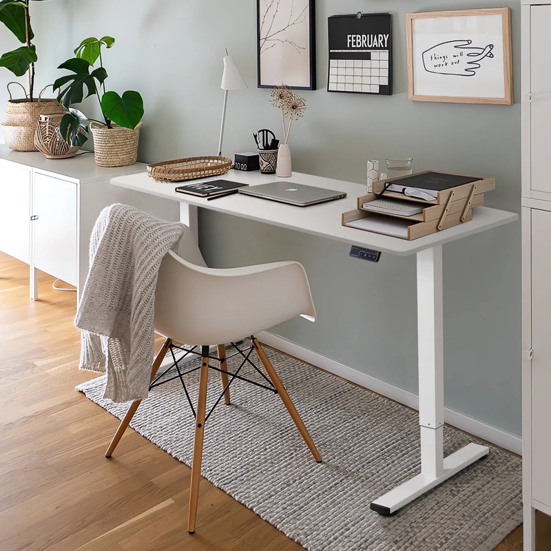 40"×24" Electric Height Adjustable Standing Desk T-Shaped Metal White