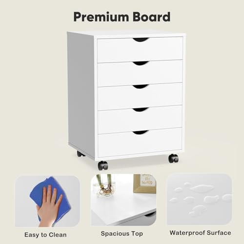 5 Drawer Mobile File Cabinet Under Desk Storage Organization 5-Drawer White gallery