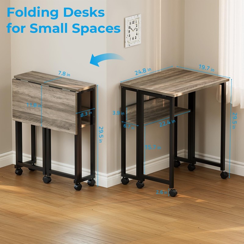 Small Folding Desk, 63cm Folding Desk with Castors, Simple M... gallery