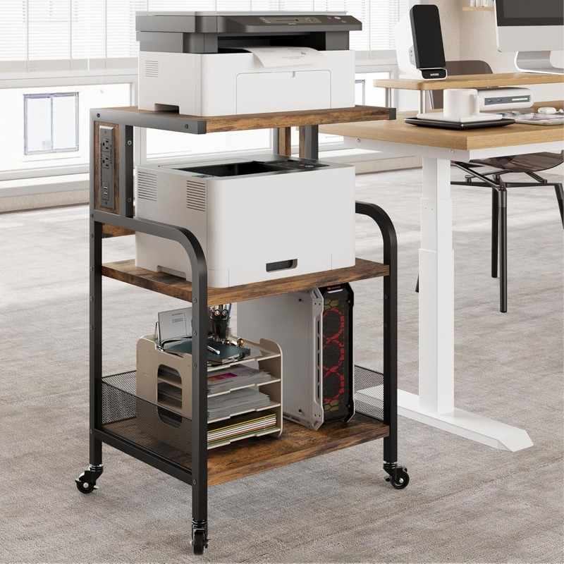 3-Tier Large Printer Table Stand w/ Power Outlets Charging Ports Adjustable gallery