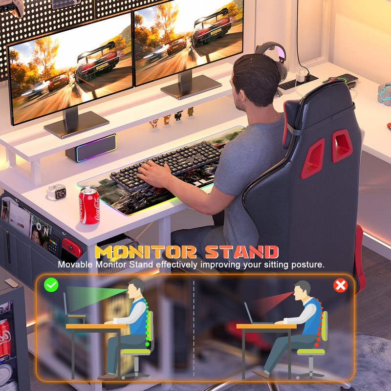 L-Shaped Computer Desk Home Office Desk Gaming Desk with Shelves ＆ LED ＆ Outlets gallery