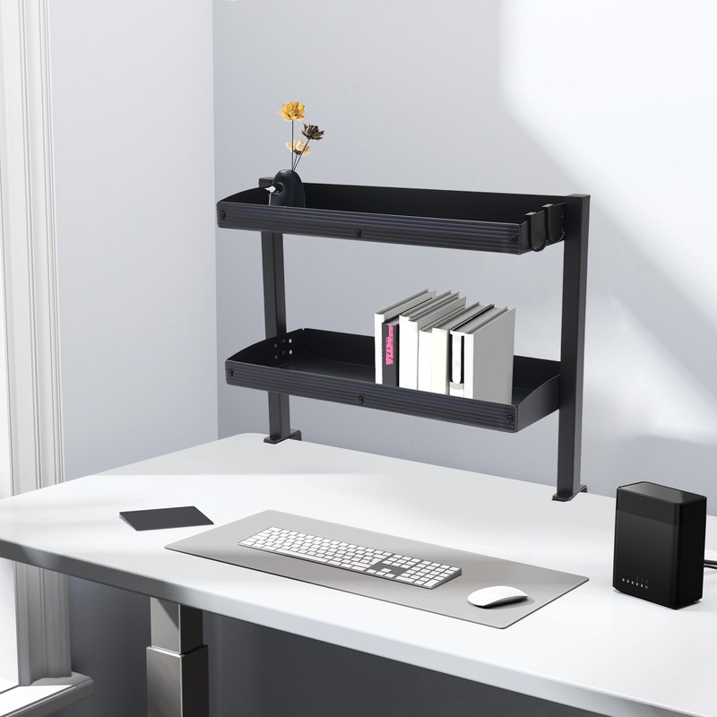 Modern Countertop Desk Shelf, 2-tier Shelving With Adjustable Storage Tray