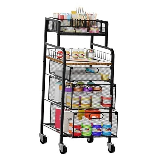 Office Rolling Cart with 3 Drawers - Metal Utility 5 Tiers 5 Tiers-espresso