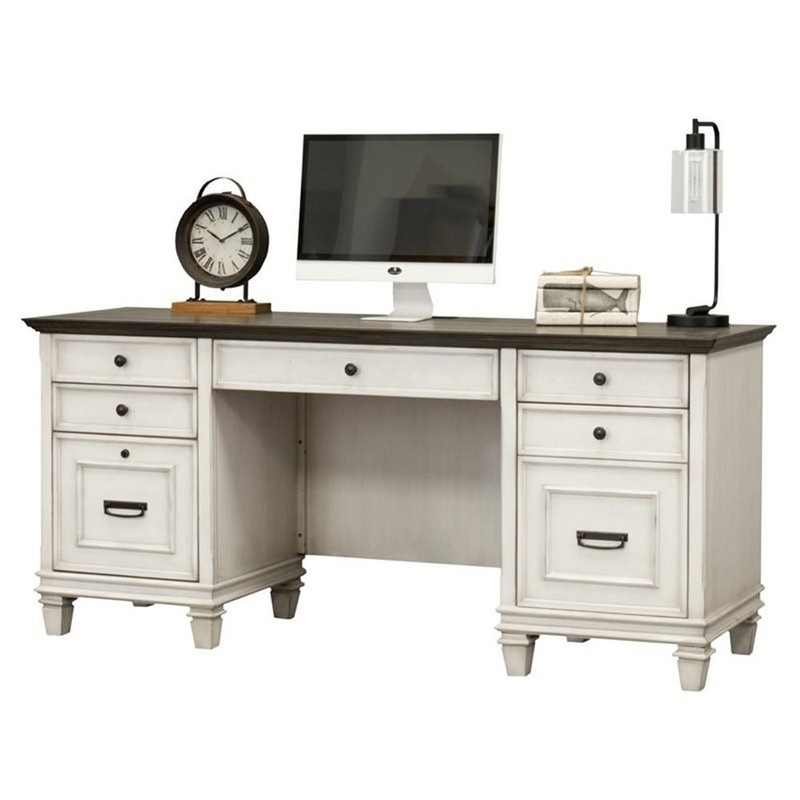Beaumont Lane Farmhouse Wood Double Pedestal Desk Executive Desk in White/Gray gallery