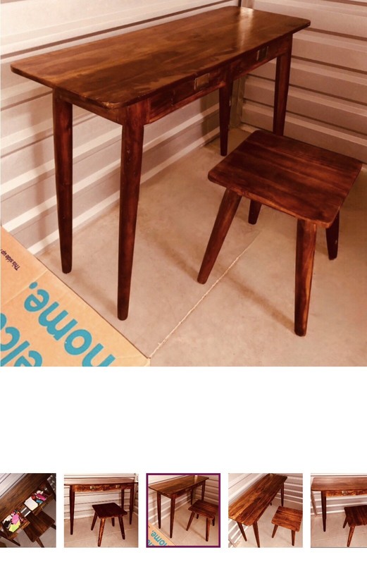 Space Saving Desk Consele Table Drawers Stool Office Work Home Brown Wood Cherry gallery