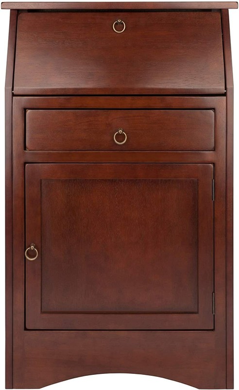 Walnut Brown Wooden Secretary Writing Desk Laptop Flip Table Cabinet Home Office