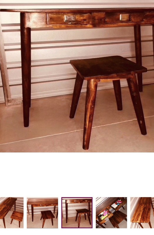 Space Saving Desk Consele Table Drawers Stool Office Work Home Brown Wood Cherry gallery