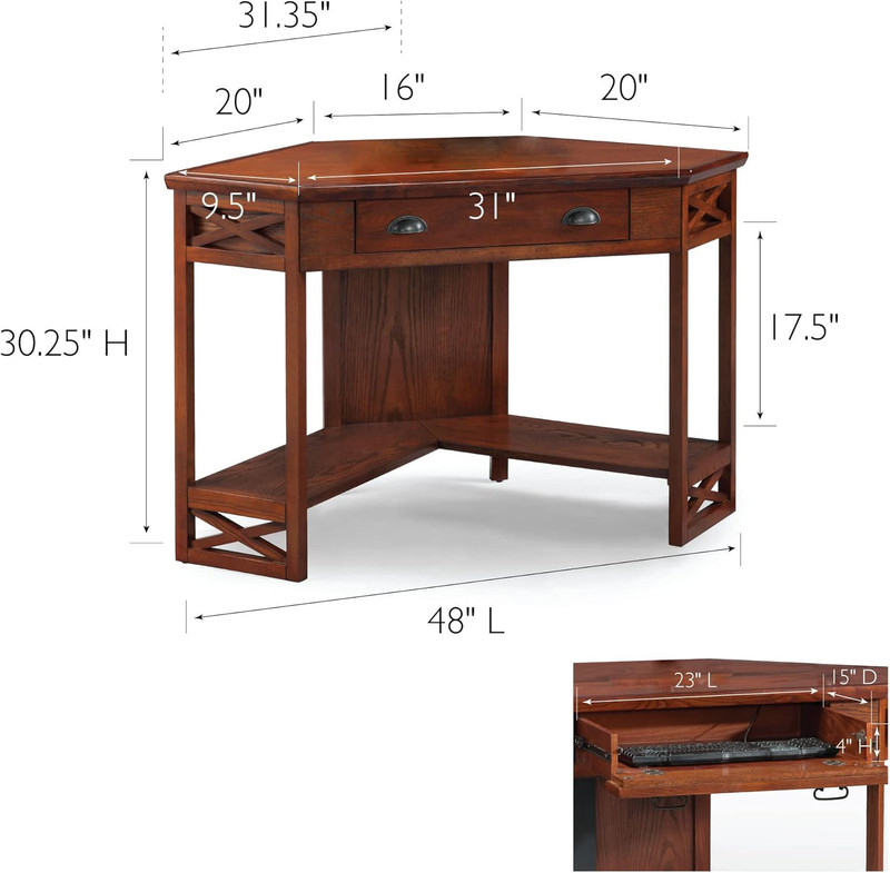 Oak Corner Computer Desk with Drop-Front Keyboard Drawer gallery