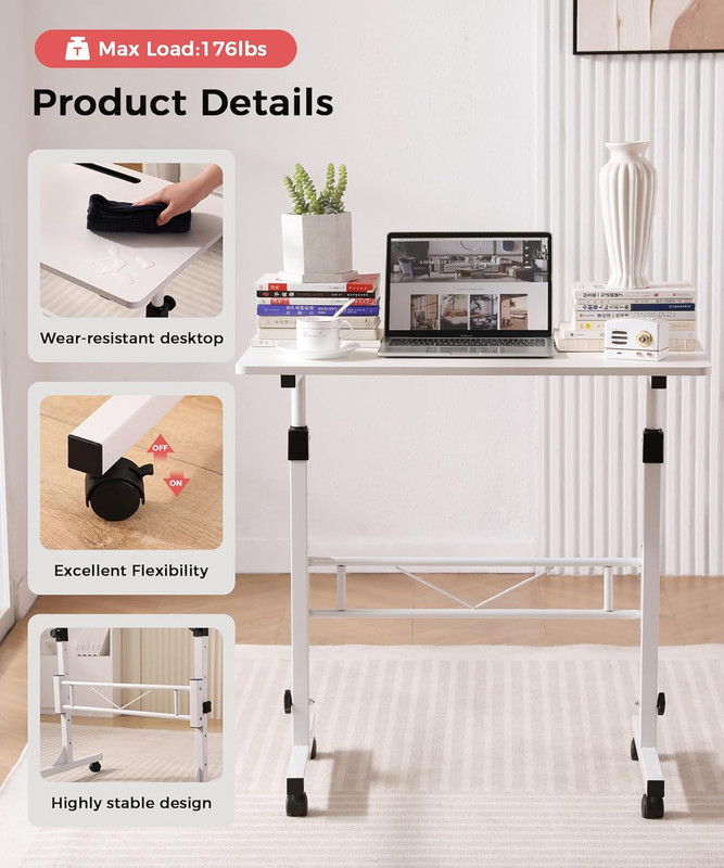Standing Desk Adjustable Height, Mobile Stand up Desk with Wheels Small Computer gallery