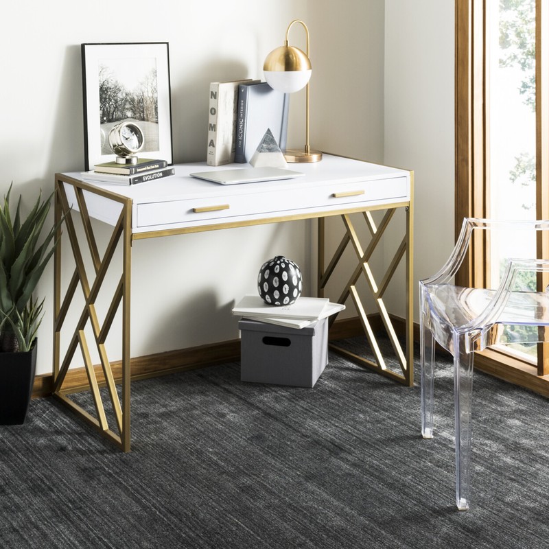 SAFAVIEH Elaine 1-Drawer Desk | White / Gold |