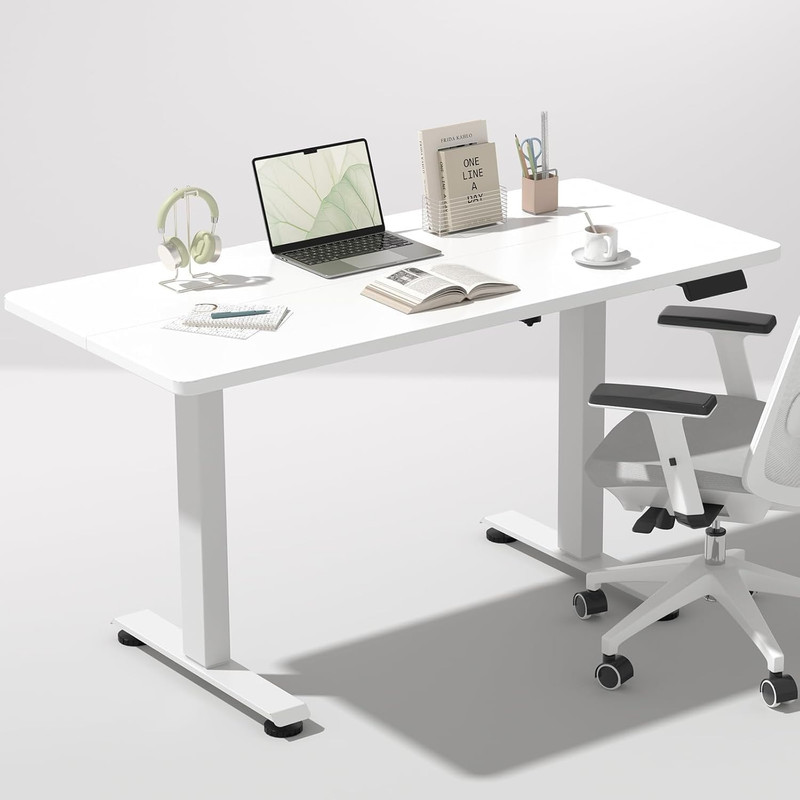 47.2″ Electric Standing Desk Sit Stand Wood Top Home Office White
