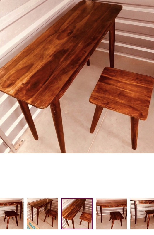 Space Saving Desk Consele Table Drawers Stool Office Work Home Brown Wood Cherry gallery