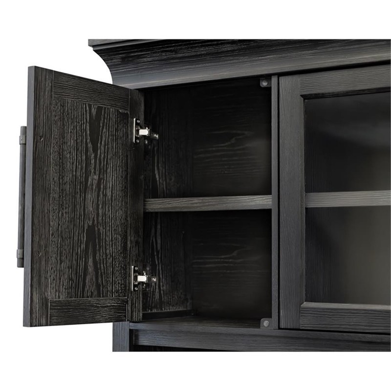 Pemberly Row Traditional Wood Executive Hutch with Glass and Wood Doors in Black gallery