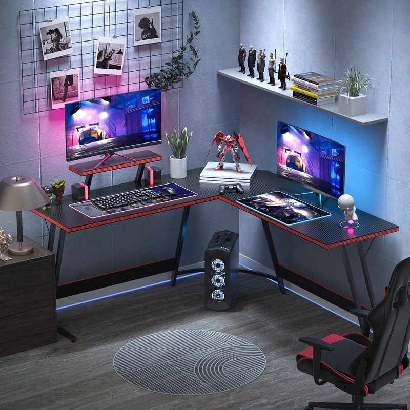 Black CARBON FIBER L-Shaped Gaming Desk 51In | AMAZING SAVINGS