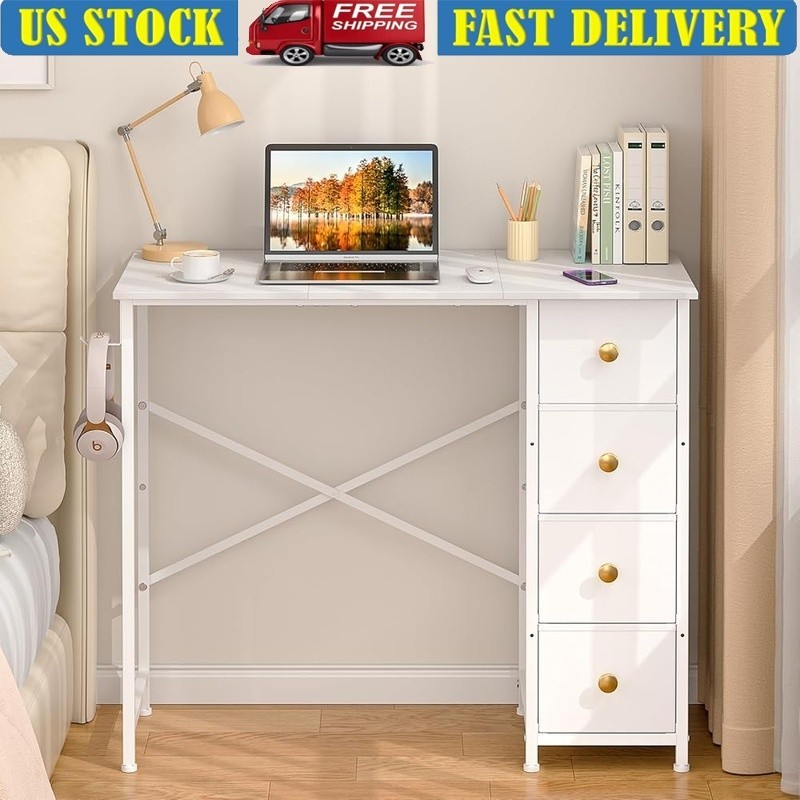 Compact Computer Desk W/ 4 Drawers & Hook Sturdy Writing Table Home Office New