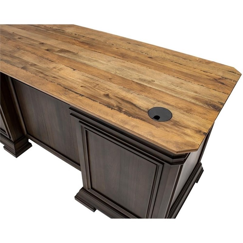 Bowery Hill Executive L-Desk & Return With Solid Wood Plank Top Brown gallery