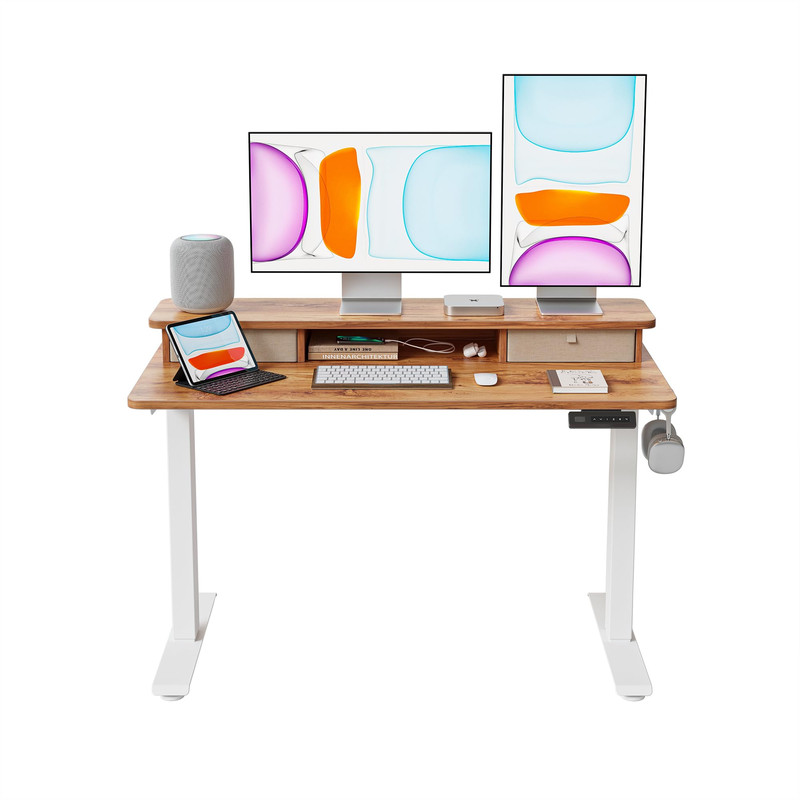 Banti 48X24 Inch Electric Standing Desk Dual Drawers Height Adjustable Stand Up