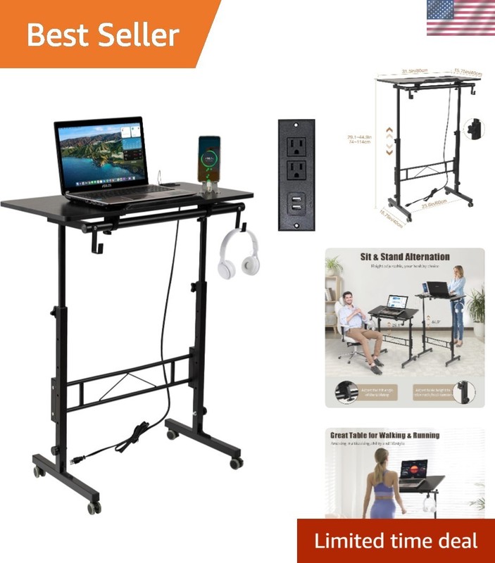 Sturdy Portable Computer Desk with Tiltable Surface and Waterproof Finish, Black