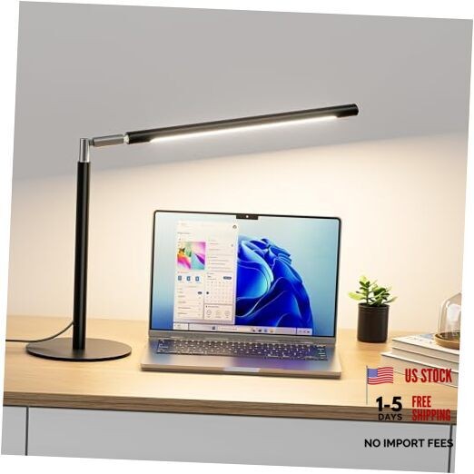 Metal LED Desk Lamp, 16″ Dimmable Desk Light with Base, 15W 1200LM, Black