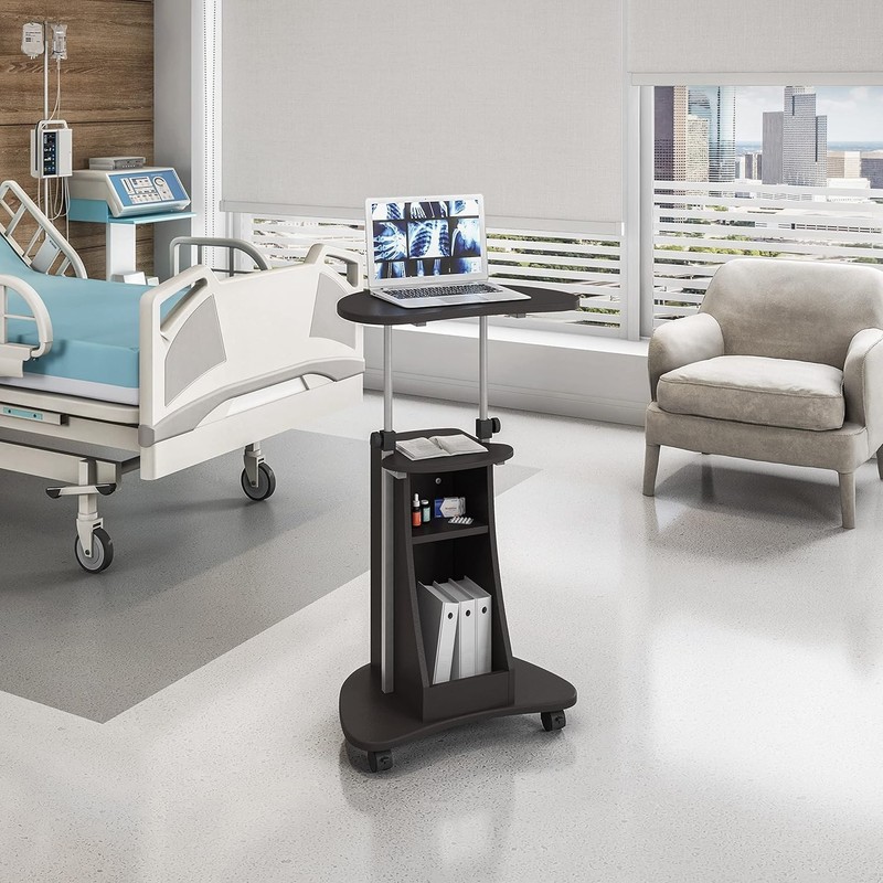 Sit-To-Stand Rolling Adjustable Height Laptop Cart with Storage, Graphite, 22 X gallery