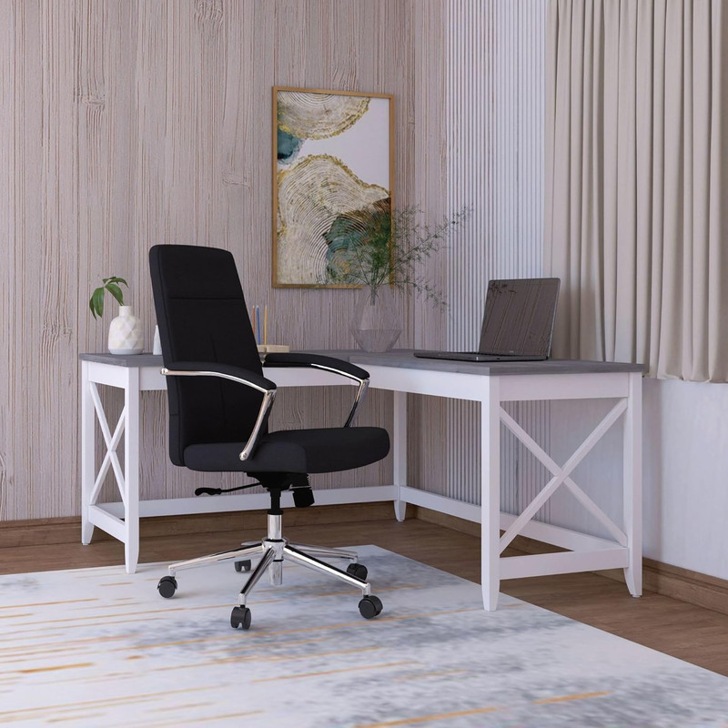 L-Shaped Farmhouse Desk - Stylish Gray/White Workspace, 58.27" x 58.27 gallery