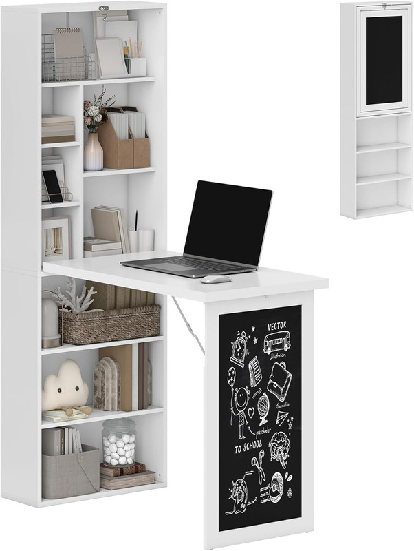 Foldable Convertible Writing Table, Wall Mounted Space-Saving Computer Desk