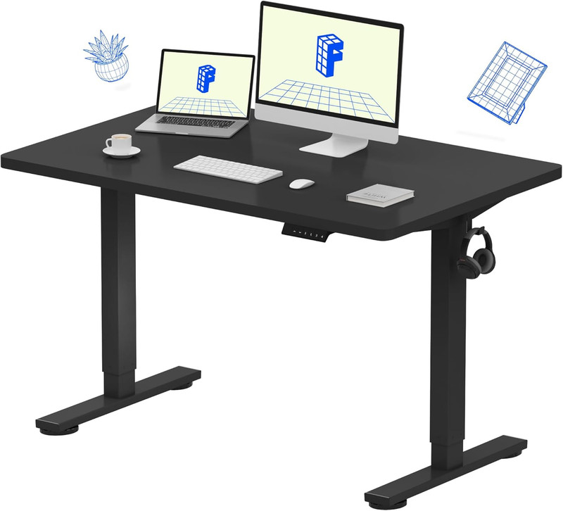 Height Adjustable Electric Standing Desk 48"x30" - Black Frame & Top