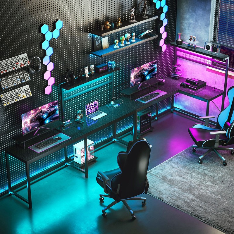L Shaped Desk, Convertible Corner Desk for Small Space, Black