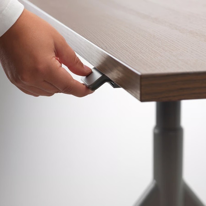 Adjustable Sit Stand Desk With Brown Wood Top And Gray Frame gallery