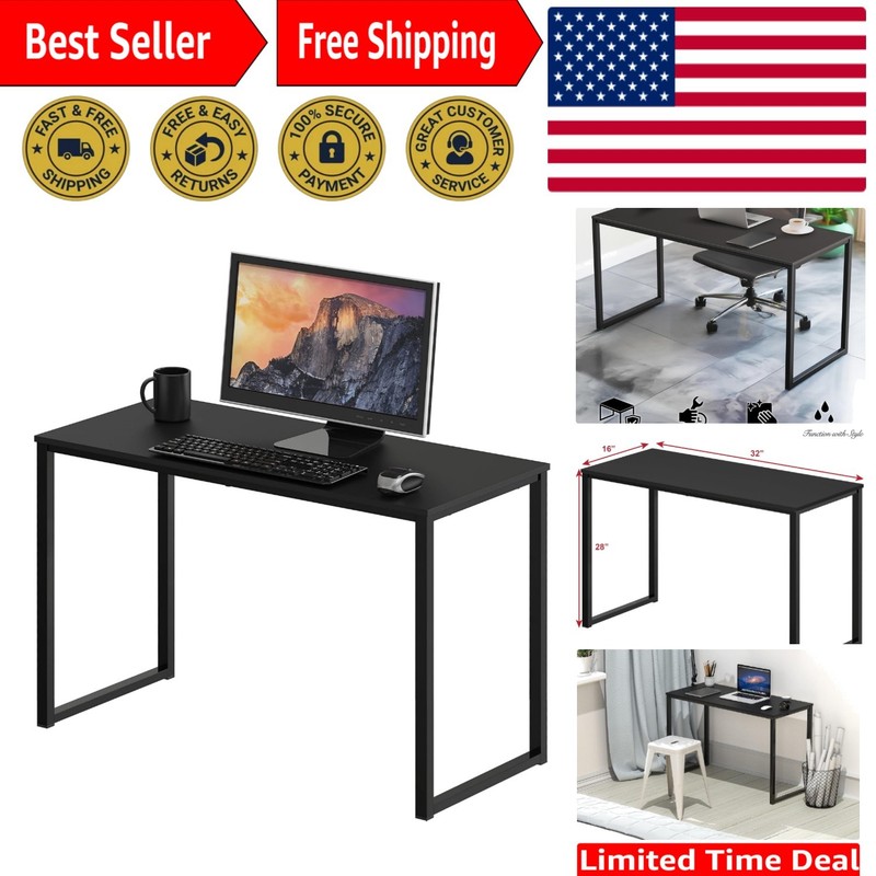 Versatile 32-Inch Home Office Desk in Modern Black: Space-Saving Design