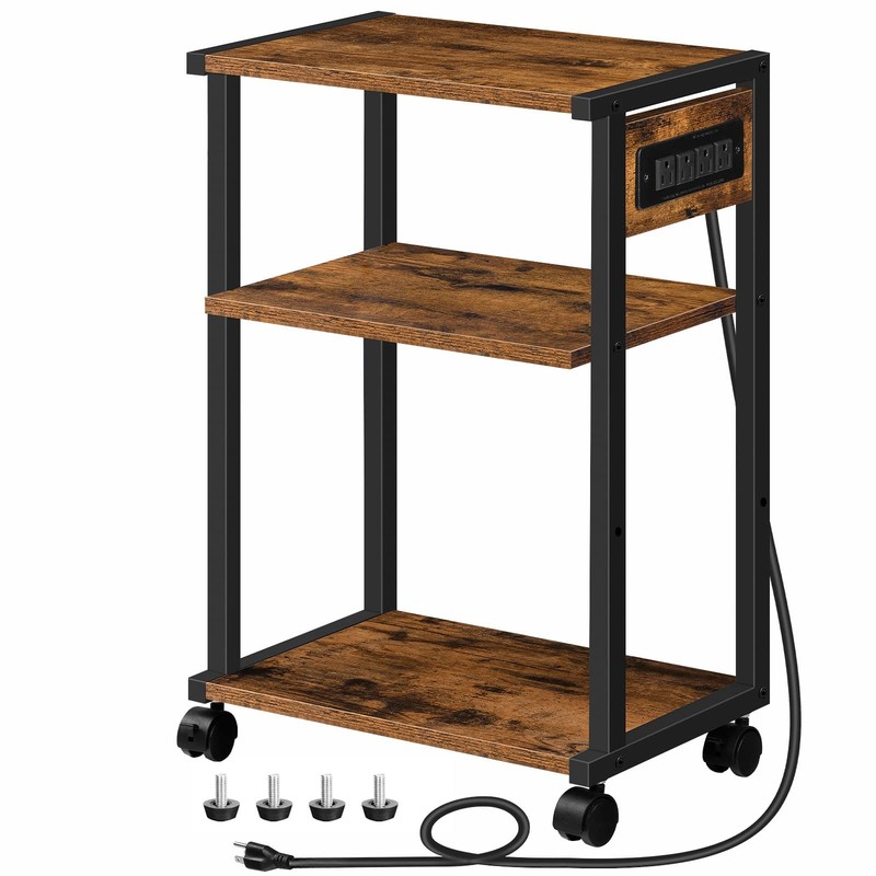 HOOBRO Industrial Printer Stand with Charging Station, Rustic Brown + Black