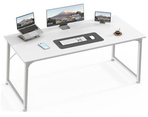 Computer Desk, 55 Inch Home Office Desk, Gaming Writing Work from 54inch White