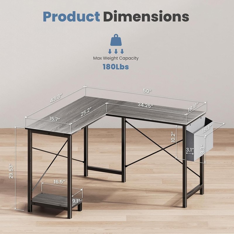 L Shaped Desk Computer Gaming Corner Table 51 Inch Home Office Writing Studen... gallery