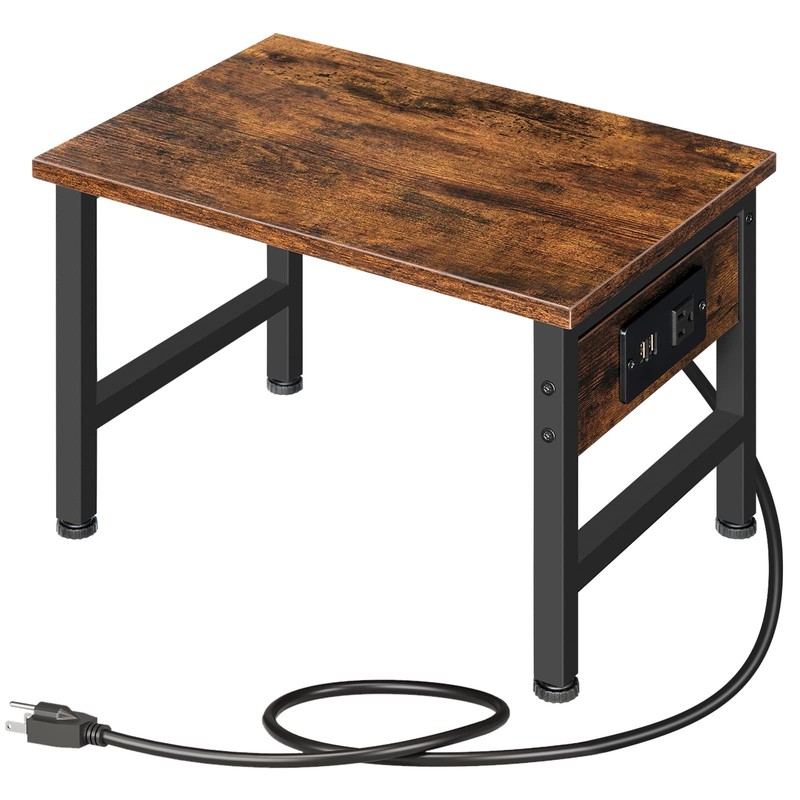 Printer Stand for Desk, Desktop with Outlet and USB Ports, Small Table Storage