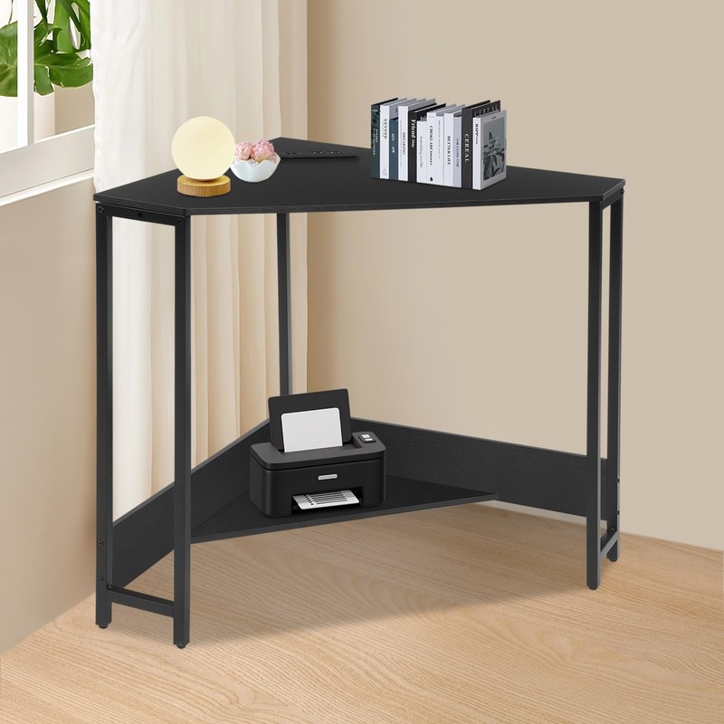 Small Computer Desk with Outlet Corner Desk Home Office Free Standing Desk