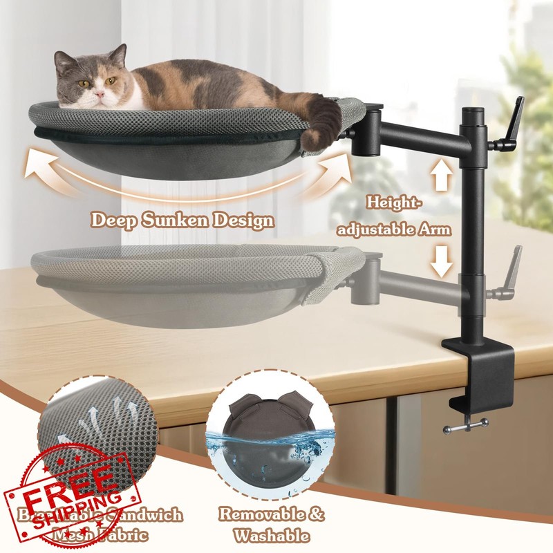Unidevice Cat Desk Bed Grey Rotating Height Adj