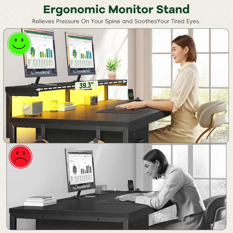 39.3Inch Office Desk with Power Outlet & Drawer, Gaming Desk with CPU Stand& LED gallery