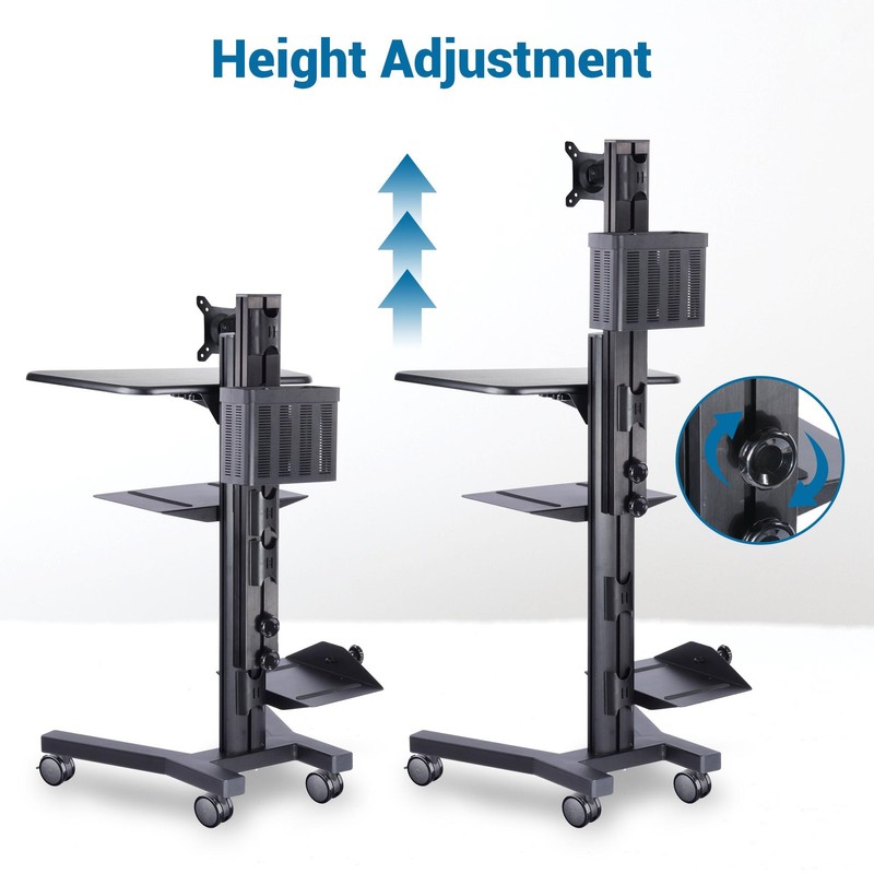 Rolling PC Cart Monitor Mount Mobile Computer Workstation Stand Adjustable Desk gallery